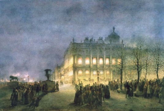 Vasily Sadovnikov: Vue du Palais d'Hiver dans les Nuits Blanches, 1856.